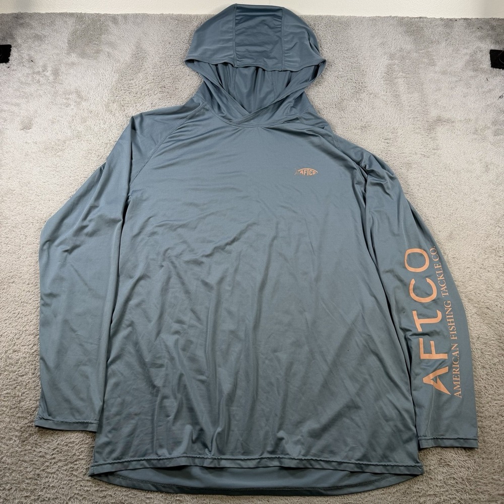 Aftco Hoodie Mens XL Blue Aftech Performance Stretch Lightweight Fishing Outdoor
